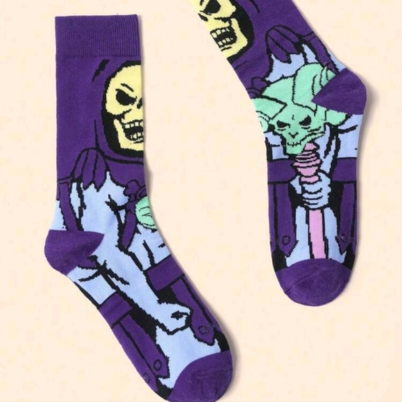 Purple skeleton skeletor he-man funny mens goth socks TV show cartoon punk crew - Picture 4 of 11